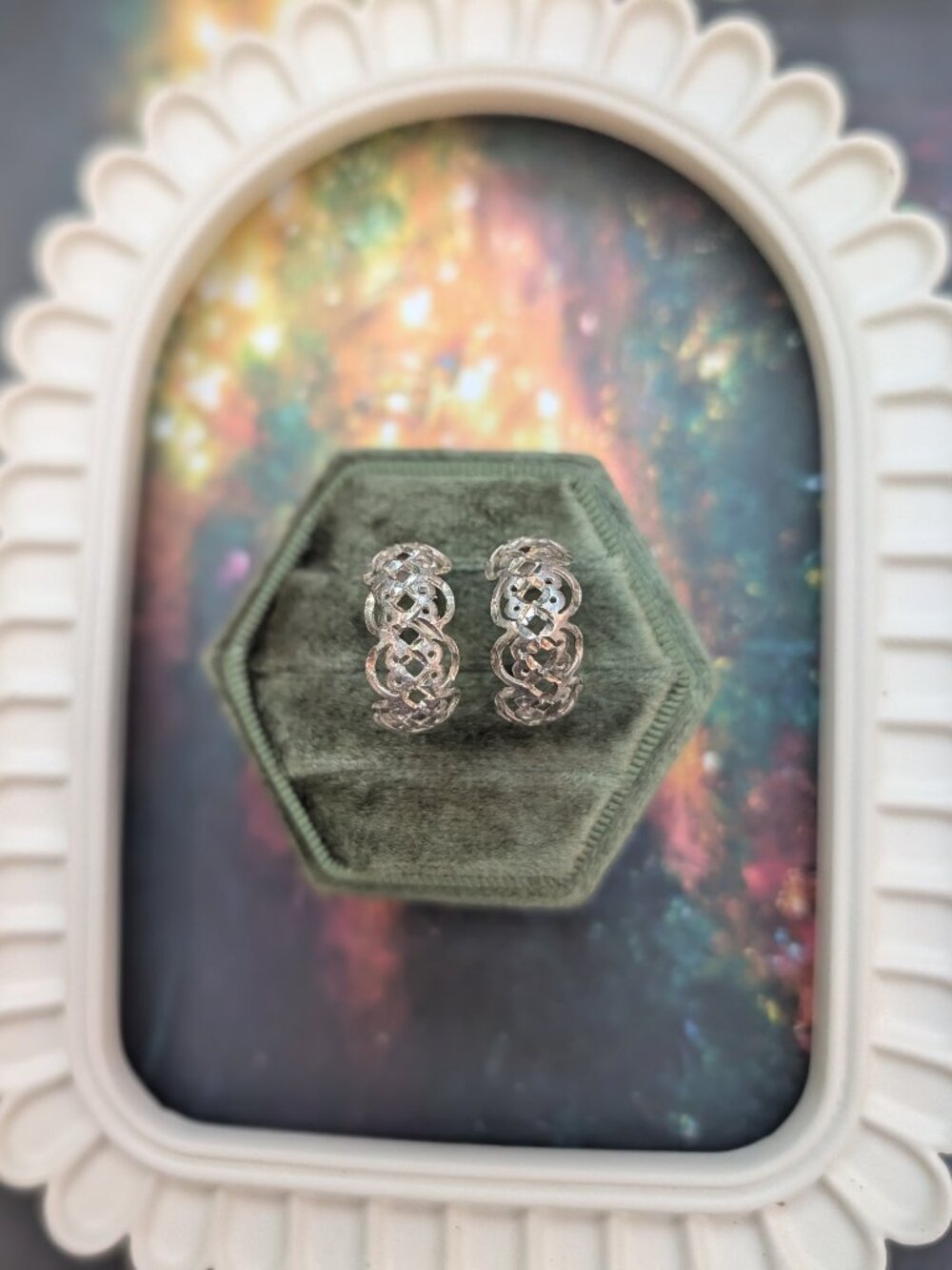 Vintage Sterling Silver Open Scrollwork Filigree Hoop Earrings, Post Back